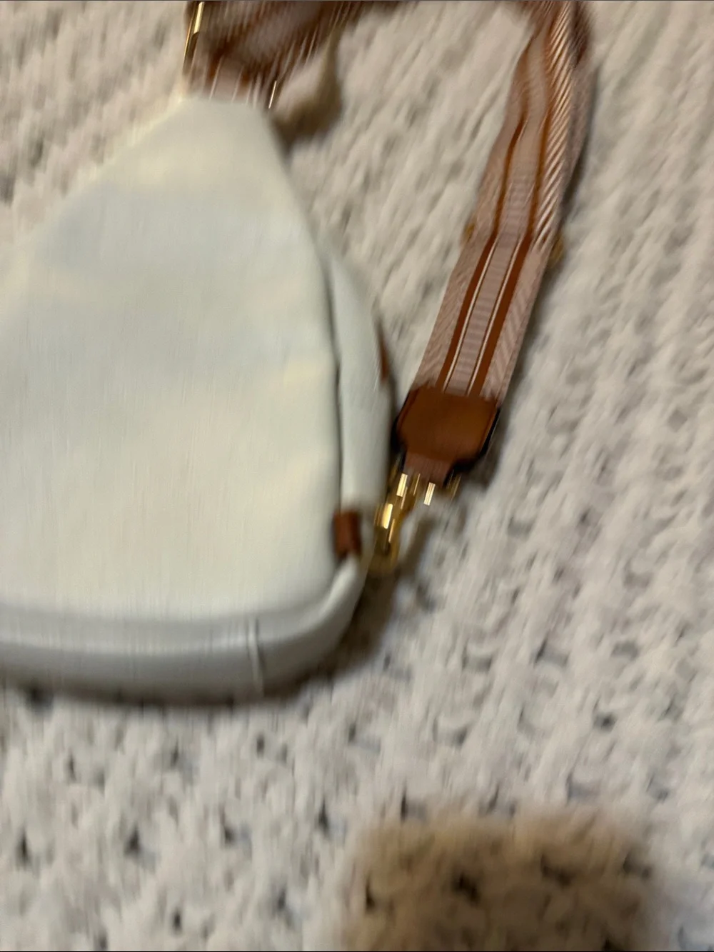 Telena White Leatherette Crossbody Bag with Patterned Strap